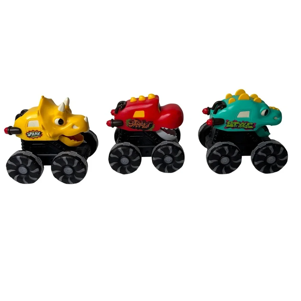 Dinosaur Monster Truck Toy Set 3 Pack T-Rex Triceratops Stegosaurus Friction Car